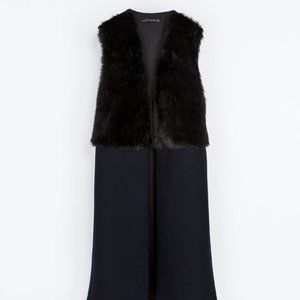 Zara Combined Fur Waistcoat Vest Navy Medium